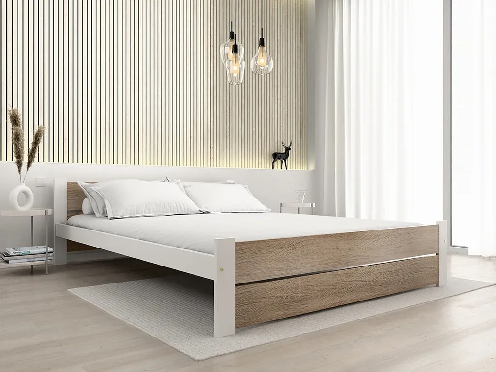 Posteľ IKAROS DOUBLE 180 x 200 cm, biela/dub sonoma Rošt: S latkovým roštom, Matrac: Matrac SOMMERA 18 cm