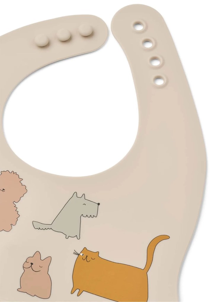 LIEWOOD Silikónový podbradník s vreckom Ember Cats and Dogs – set 2 ks