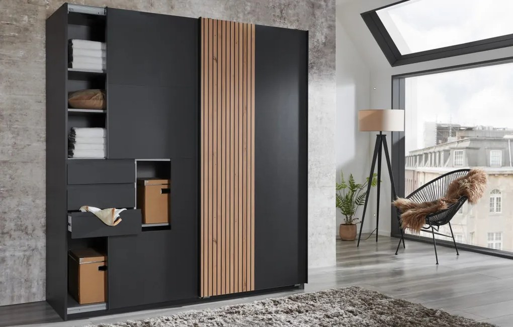 Šatníková skriňa Coburg, 180 cm, grafit/dub artisan