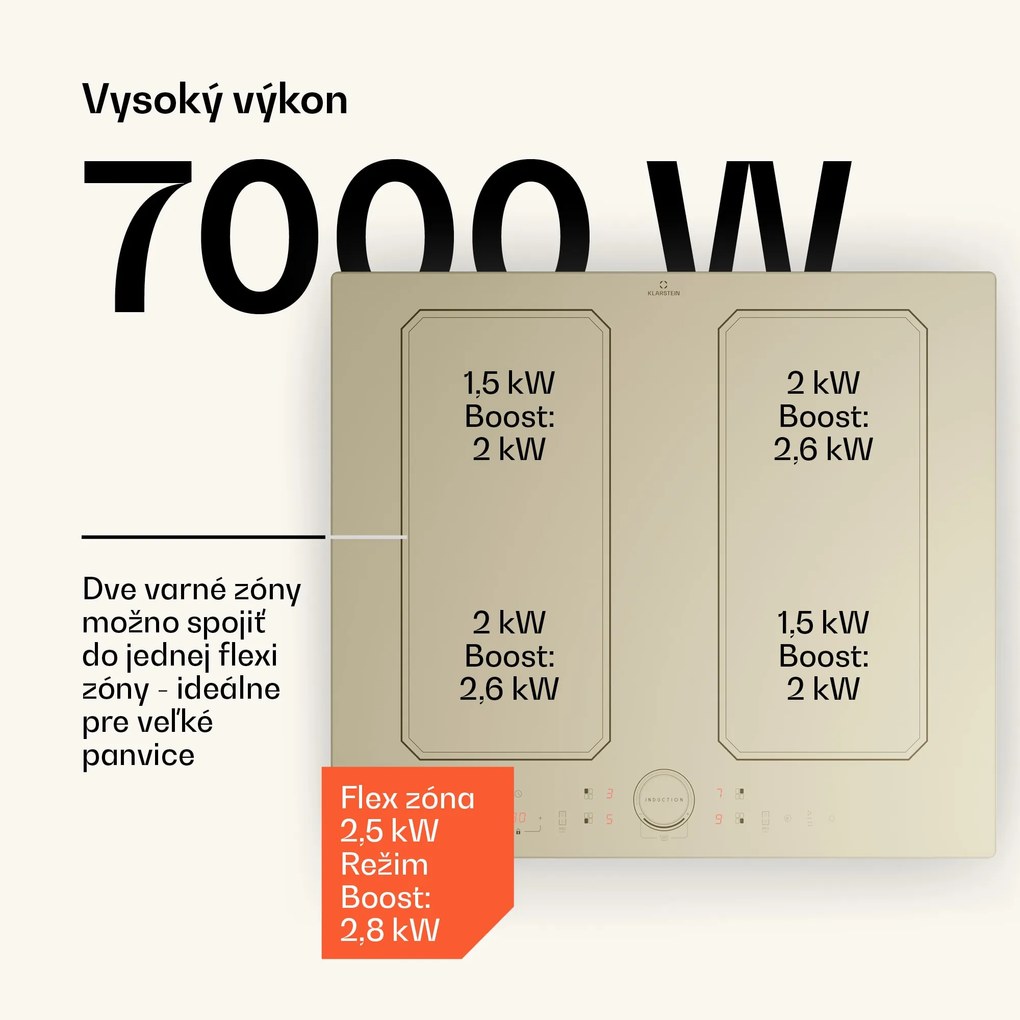 Klarstein Victoria 4 Flex, vstavaná indukčná varná doska, 7000 W, 2 x Flexzone, časovač