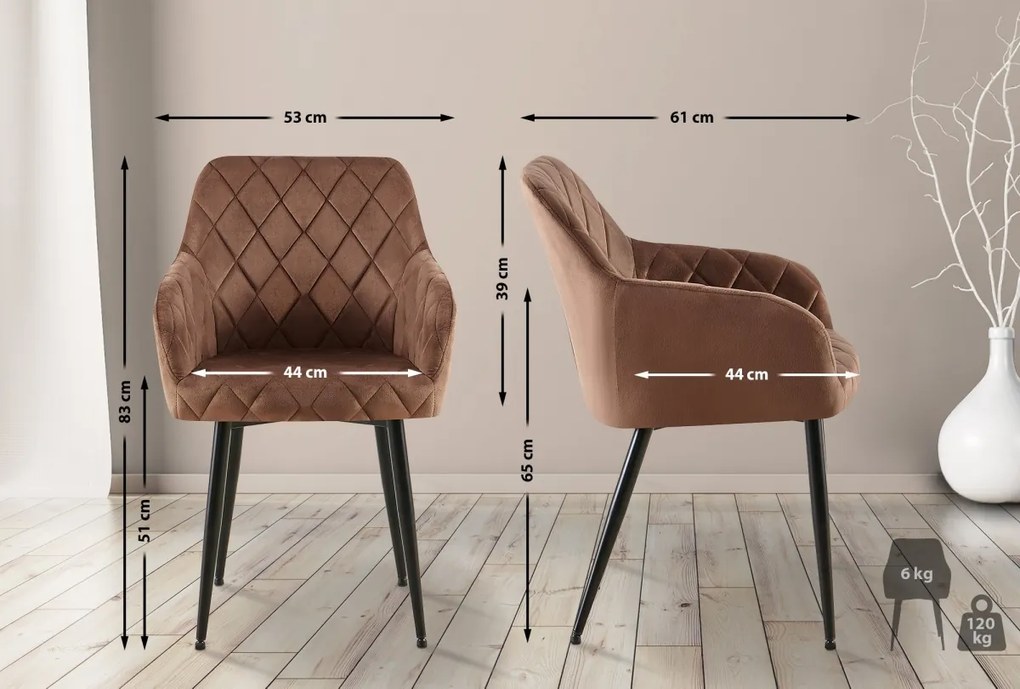 Jedálenská stolička Monett - zamat, B čierny rám - Hnedá