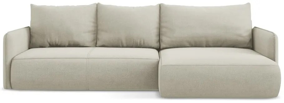 Krémovobiela rozkladacia/s úložným priestorom rohová pohovka (pravý roh) Nanea – Makamii