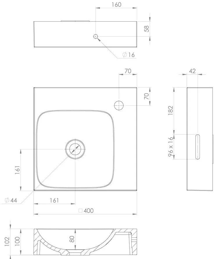 Biele umývadlo z liateho mramoru 40x40 cm Emona – Sapho