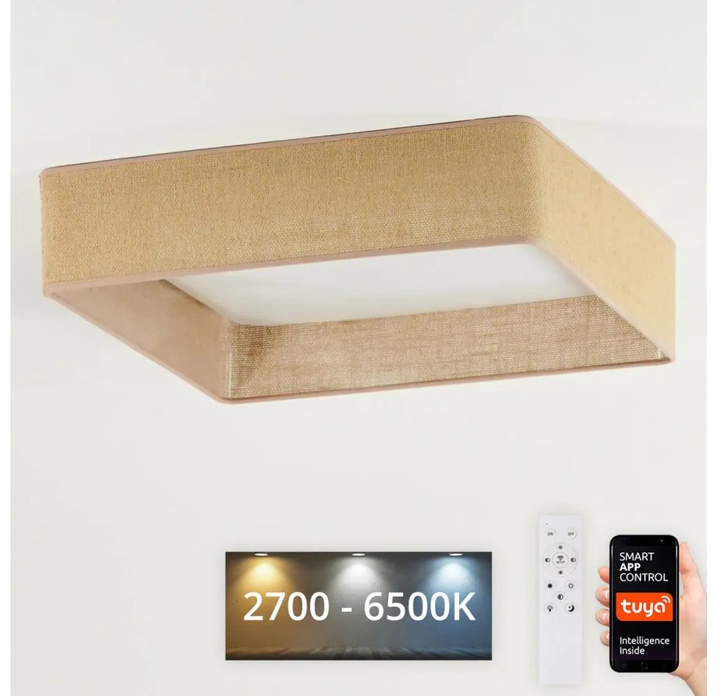 Brilagi-LED Stmievateľné svietidlo VELVET SQUARE LED/36W/230V Wi‑Fi Tuya + diaľkové ovládanie hnedé