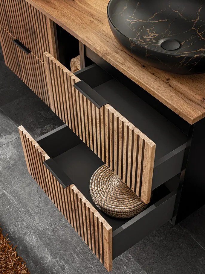 Závěsná skříňka Casad Nature s deskou 80 cm dub wotan/černá