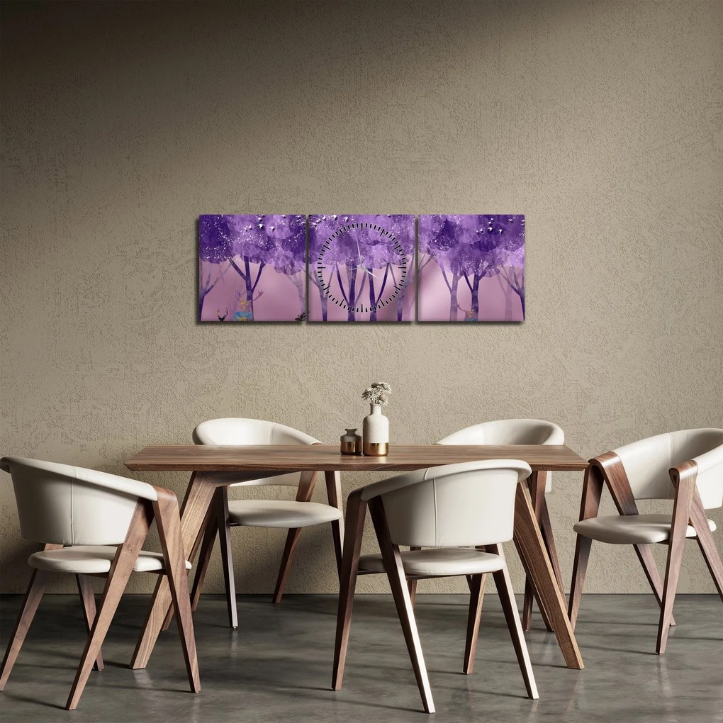 Obraz - Jelene v magickom lese (s hodinami) (90x30 cm)