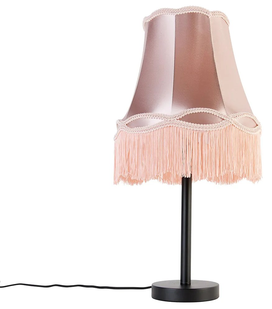 Klasická stolná lampa čierna s tienidlom Granny ružové 30 cm - Simplo