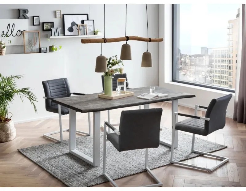 furniture-nabytek.cz - Masívny jedálenský stôl Bullwer z akácie a kovu, lakovaný, šedo-biely – 170 × 90 cm