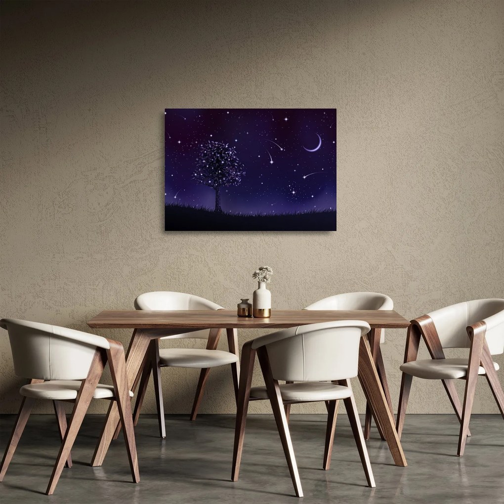 Sklenený obraz - Noc zachytená ilustrácou (70x50 cm)