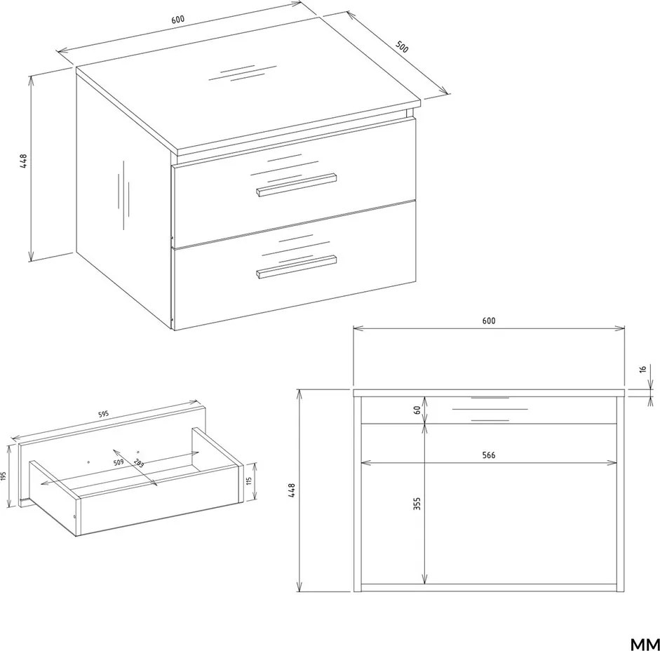 Závěsná skříňka pod umyvadlo s deskou NEL 2S 60 cm kašmírová