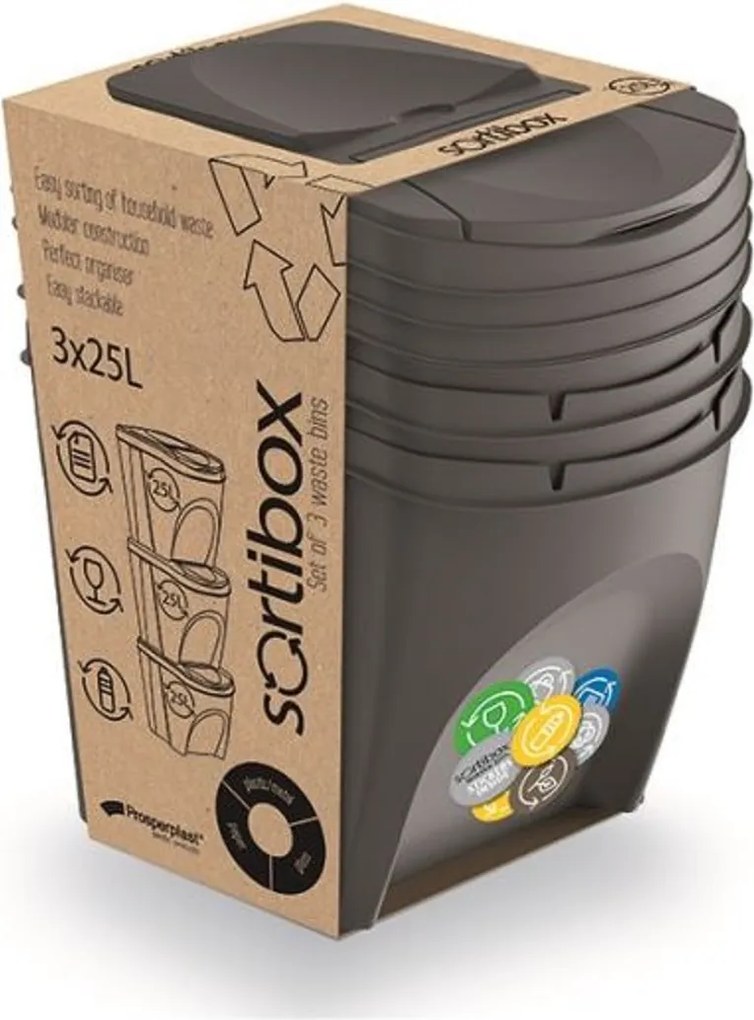 PROSPERPLAST Sada odpadkových košov SORTIBOX, 3x25l