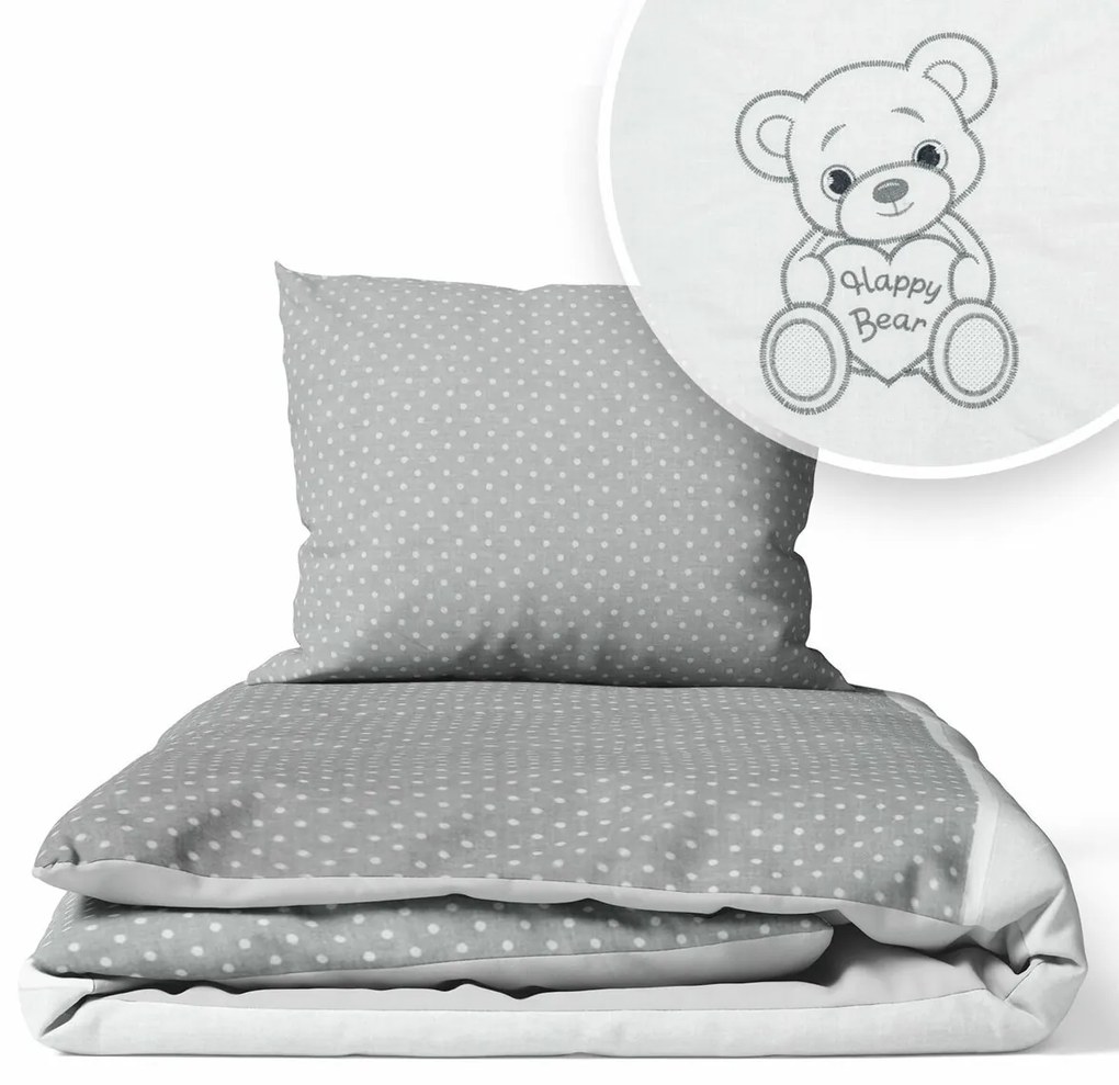 2-dielne HAPPY BEAR, obliečky do postieľky, Grey