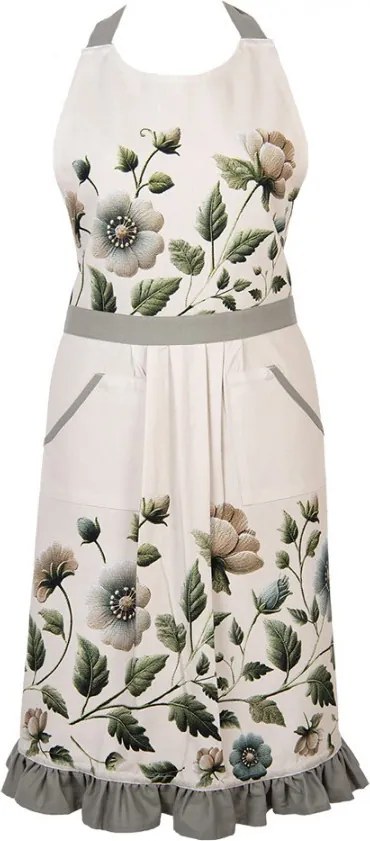 Béžová bavlnená zástera s kvetmi Gently Blooming - 70*85 cm