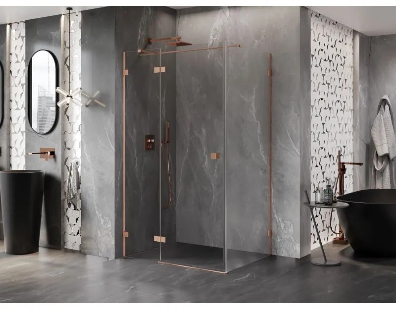 Mexen Lunar T, sklápací sprchový kút ľavý 130 x 120 cm, 8mm číre sklo, profil medená matná, 834T-130-120-65-00-L