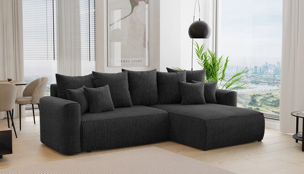 Rohová sedačka Baria (P) (čierna). Akcia -20%. Vlastná spoľahlivá doprava až k Vám domov. 1133102