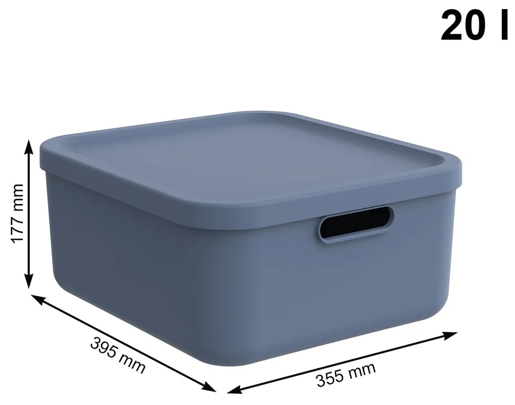 Rotho Úložný box, rovný s víkom, 20l, modrý ALBU LIGHT, 40x36x18