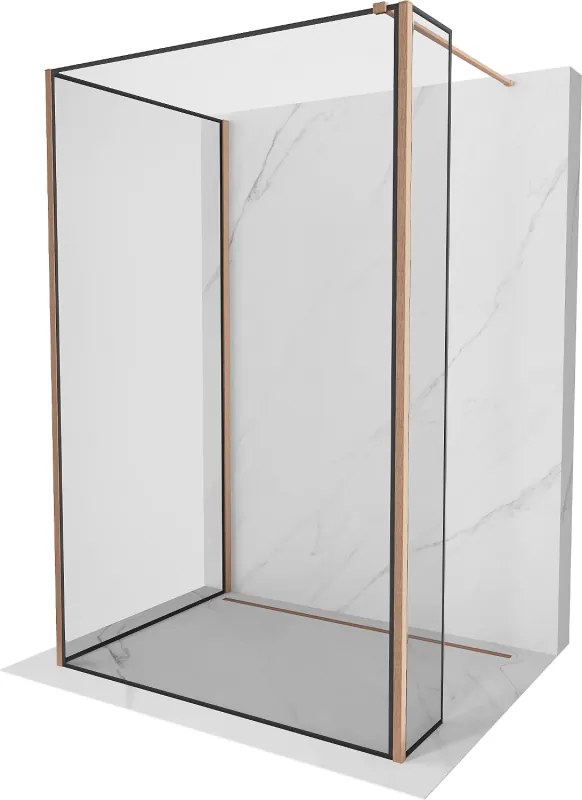 Mexen Kioto sprchová stena Walk-in 140 x 70 x 40 cm, čierny vzor, brúsená meď - 800-140-070-221-65-70-040
