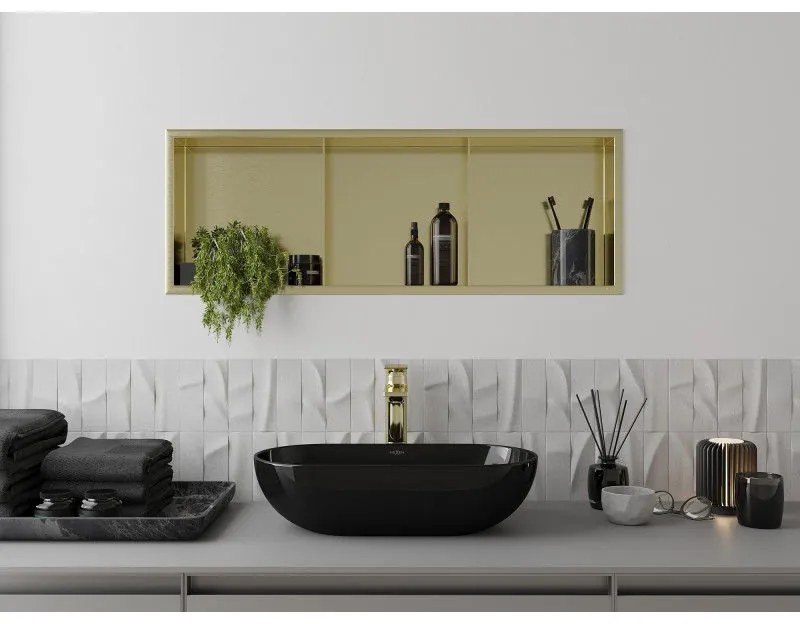 Mexen X-Wall-R, polička na zapustenie na obklad s golierom 90 x 30 cm, zlatá , 1950903010S