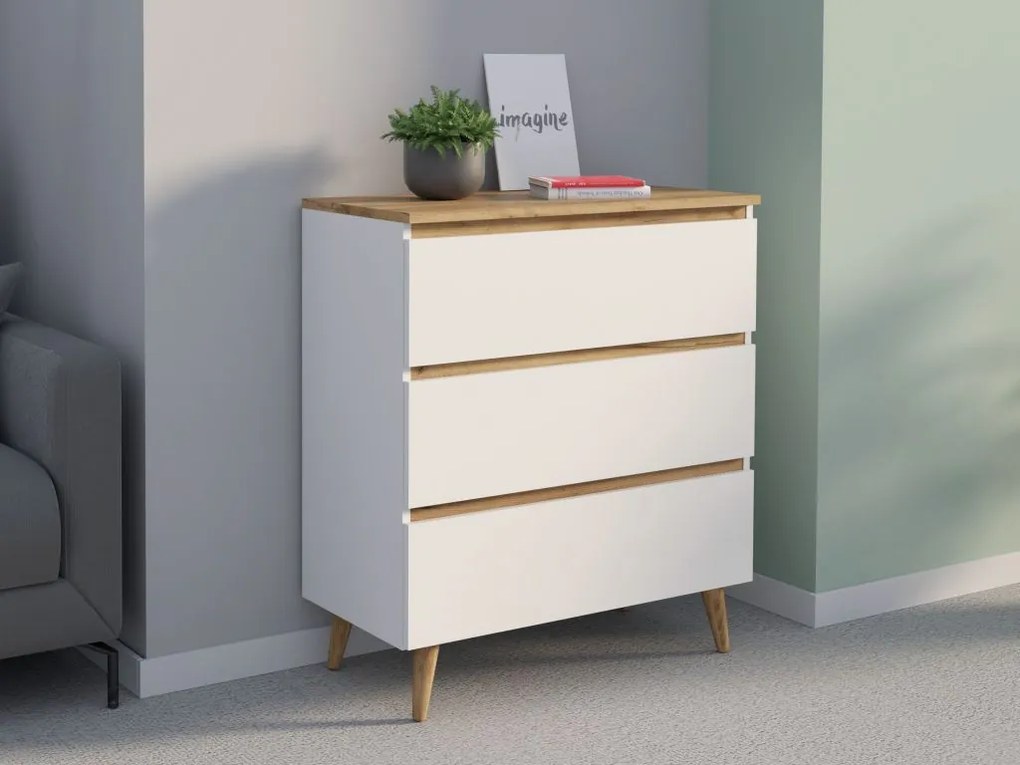 Komoda s tromi zásuvkami 80 cm, farba biela / dub