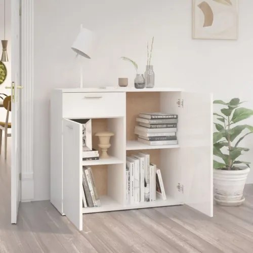 vidaXL Komoda lesklá biela 80x36x75 cm drevotrieska-