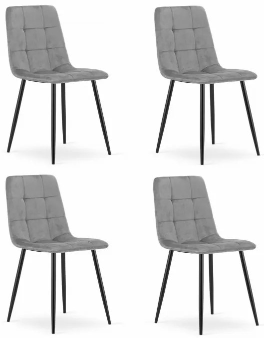 Set štyroch jedálenských stoličiek KARA zamatové svetlosivé / čierne nohy (4ks)