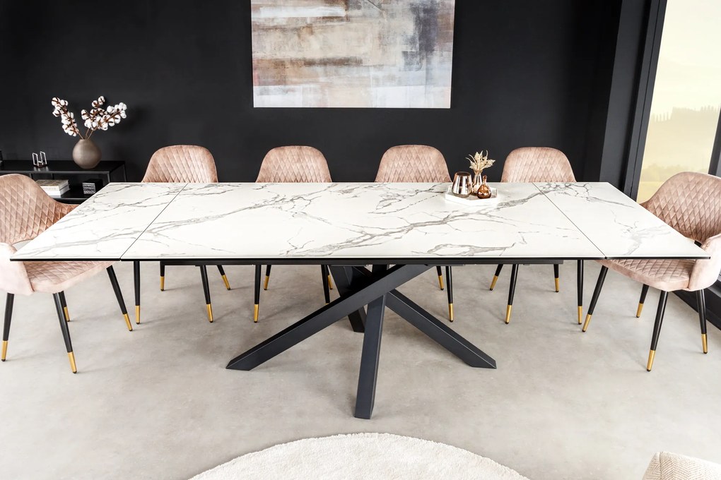 Jedálenský stôl Elegancia Keramika biely 180-220-260 cm Mramor