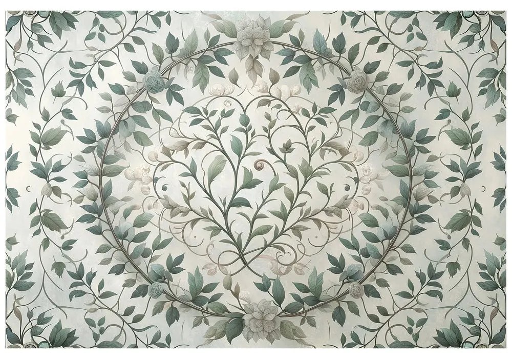 Tapeta elegantné zelené listy s kvetmi