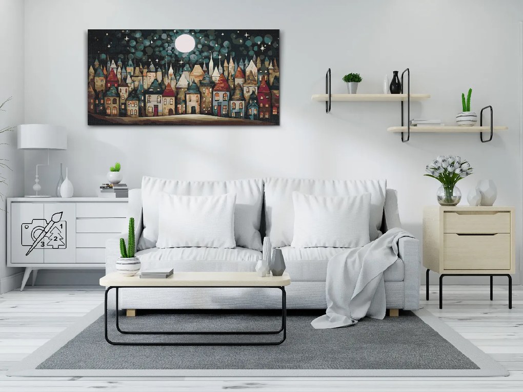 Gario Maľovanie podľa čísel Domčeky v noci Rozmery: 40 x 80 cm, Rámovanie: S vnútorným rámom