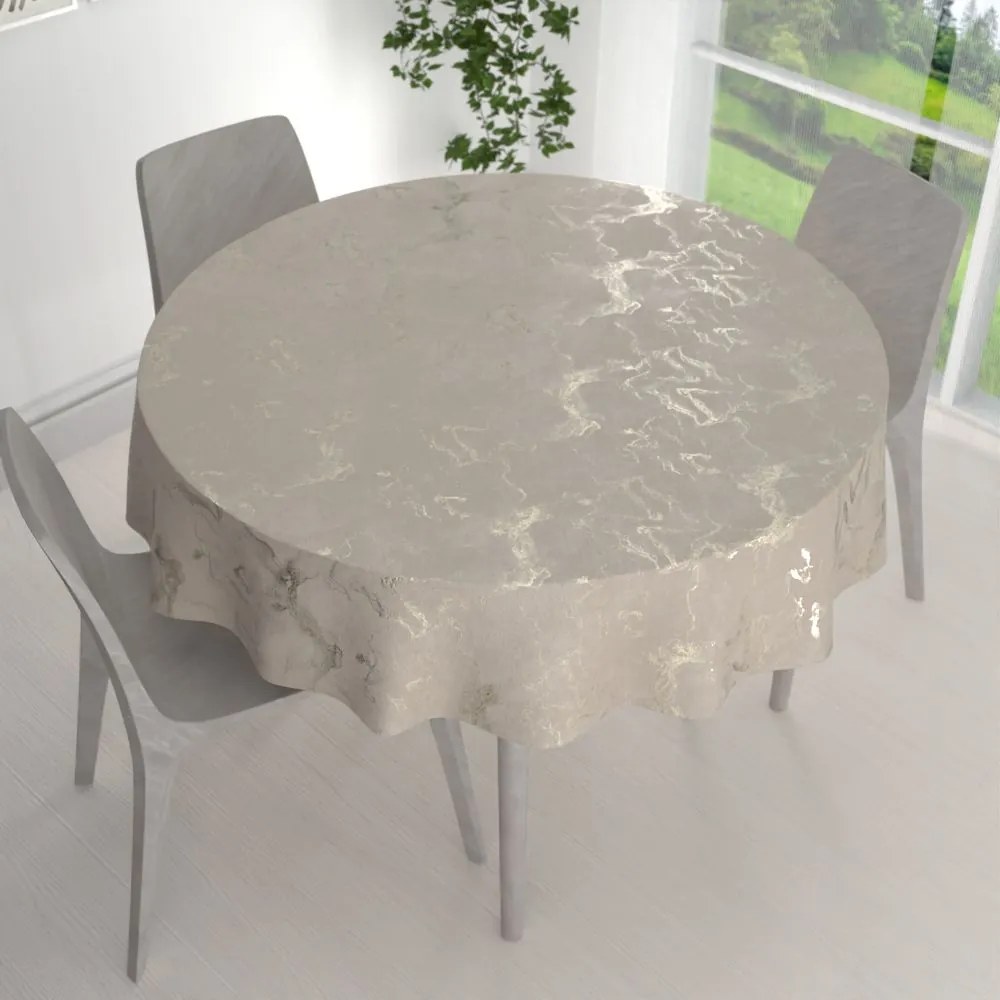 Biante Veľký zamatový okrúhly obrus Isabela IBL-018 Zlatý/dymový mramor na púdrovo béžovom Ø 210 cm