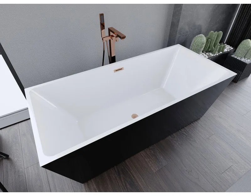 Mexen Lita, voľne stojaca vaňa 170 x 75 cm, biela-čierna, medený prepad, 52121707575-65