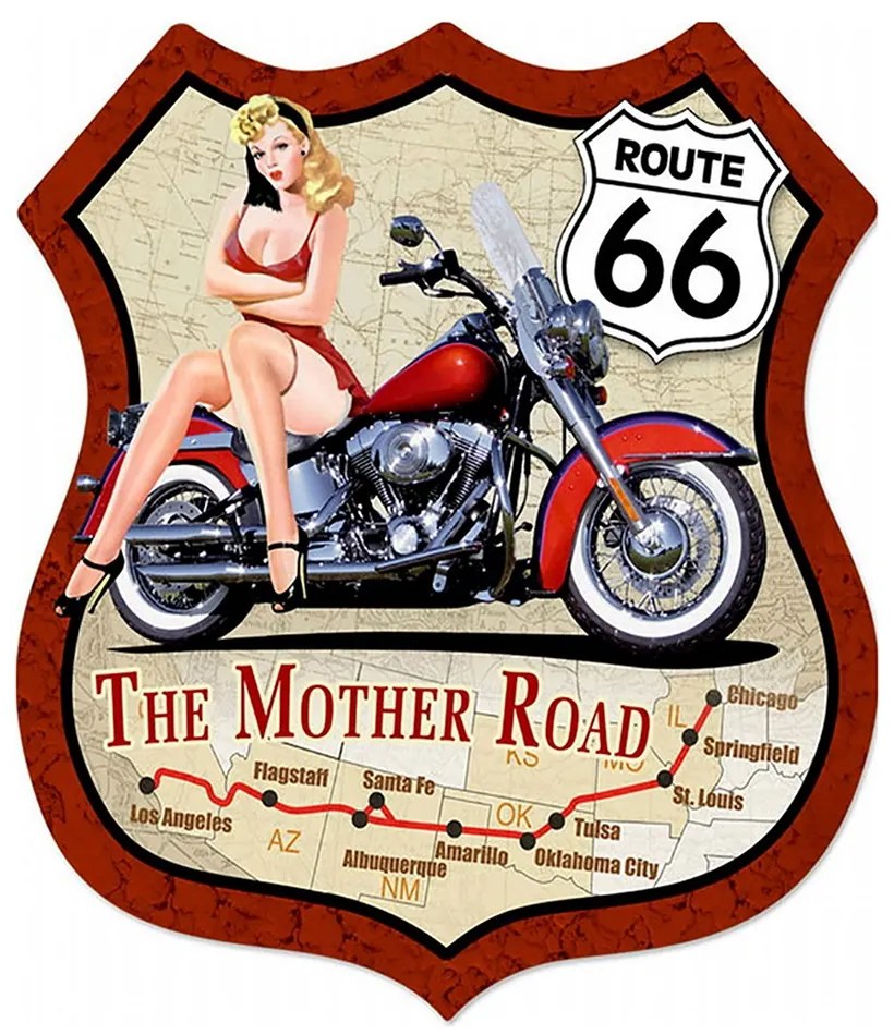 Nástenná kovová ceduľa Route 66 - The Mother Road - 30*1*35 cm