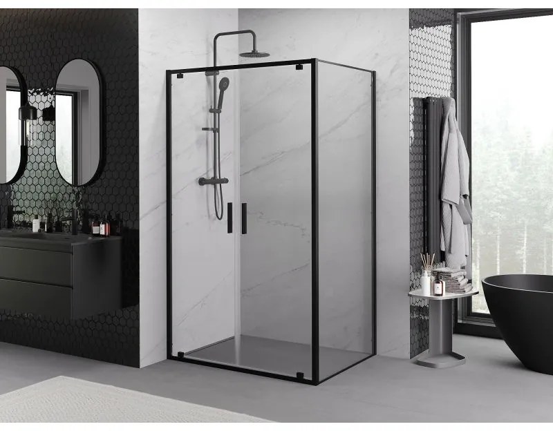 Mexen Exo, sprchovací kút s krídlovými dverami 70 x 100 cm, 6mm číre sklo, čierny profil, 8182-070-100-70-00