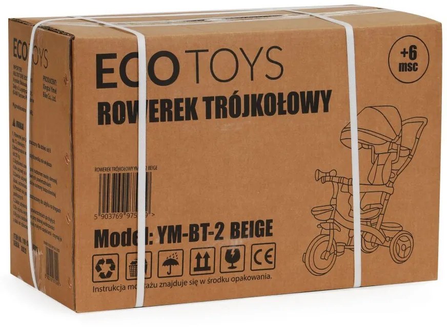 Béžová trojkolka s otočným sedadlom 360°, Ecotoys