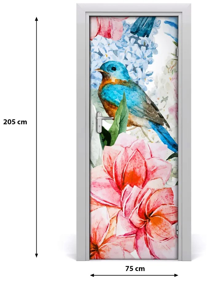 Samolepiace fototapety na dvere kvety a vtáky 75x205 cm