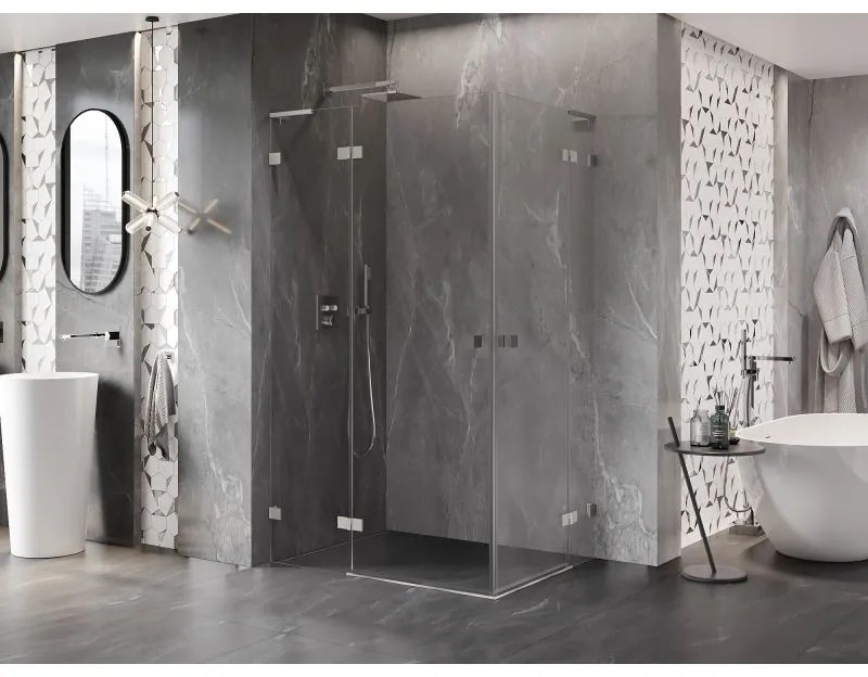 Mexen Lunar, L Duo výklopný sprchový kút 95 x 75 cm, 8mm číre sklo, oceľový profil, 834L-095L-075P-97-00