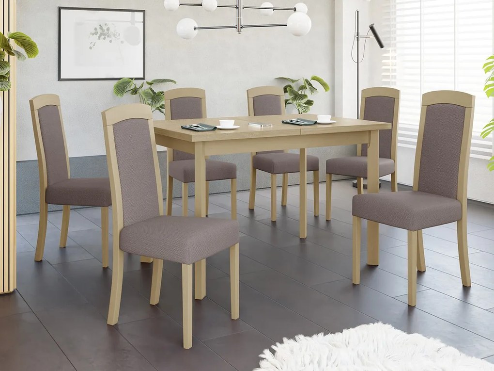 Rozkladací jedálenský stôl so 6 stoličkami - AL26, Morenie: sonoma - L, Poťahové látky: Hygge D20