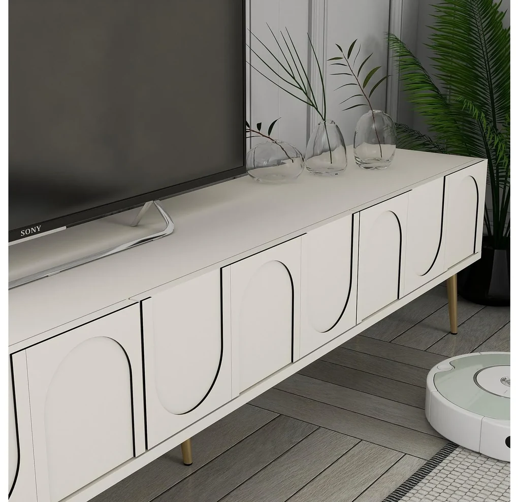 TV stolík/skrinka Bipemu 3 (krémová + zlatá). Akcia -20%. Vlastná spoľahlivá doprava až k Vám domov. 1095681