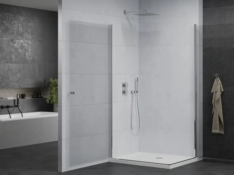 Mexen Pretoria Duo, sprchovací kút s 2-krídlovými dverami 80 (dvere) x 70 (dvere) cm, 6mm číre sklo, chrómový profil + slim sprchová vanička 5cm biela, 852-080-070-01-02-4010