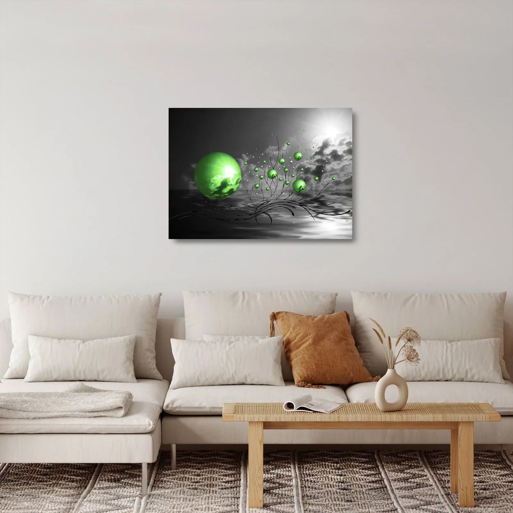 Sklenený obraz zelených abstraktných gulí (70x50 cm)