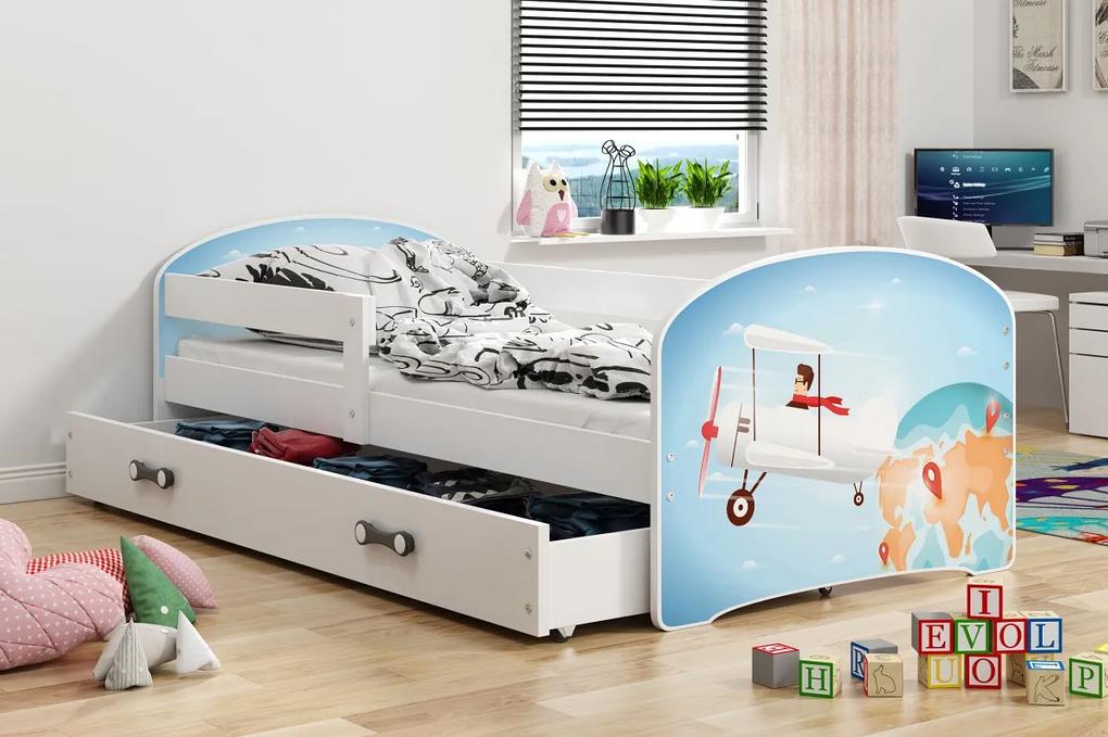 BMS Detská obrázková posteľ Luki / biela Obrázok: Letec