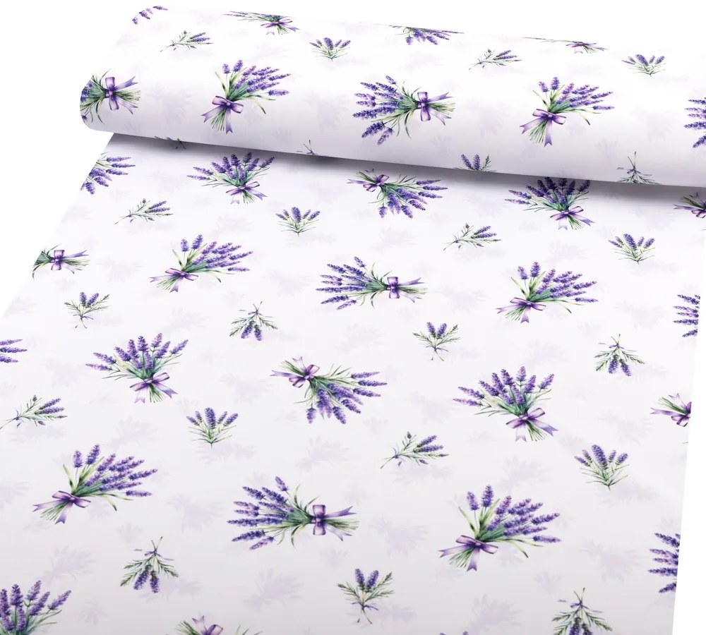 Biante Teflónový behúň na stôl TF-128 Vetvičky levandúľ na bielom 20x120 cm