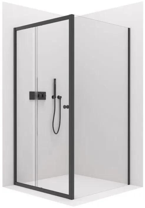 Cerano Varone, sprchovací kút s posuvnými dverami 120(dvere) x 80 (stena) x 195 cm, 6mm číre sklo, čierny profil, CER-CER-DY505B-12080