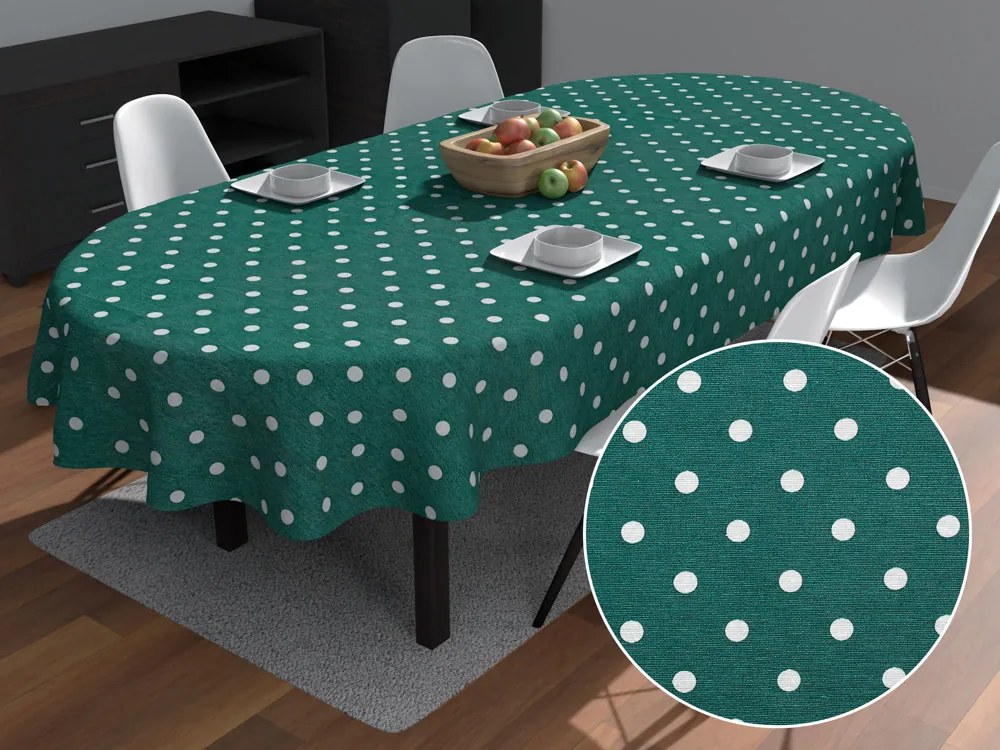 Biante Dekoračný oválny obrus Leona LN-024 Biele bodky na petrolejovom 100x140 cm