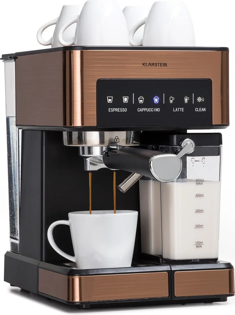 Klarstein Arabica Comfort  kávovar s portafiltrom, 1350 W, 20 bar, 1,8 l, dotykový ovládací panel