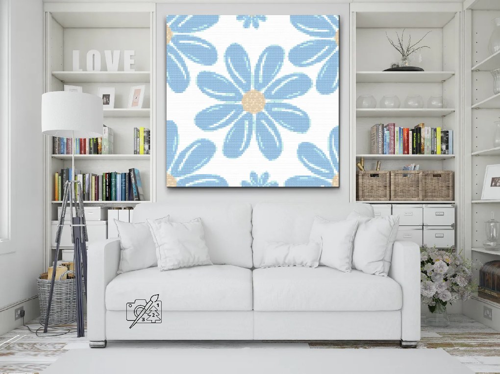 Gario Diamantové maľovanie Modré kvety Rozmery: 50 x 50 cm, Rámovanie: S vnútorným rámom, Diamanty: Okrúhle