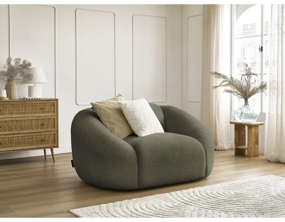 Zelené kreslo z textílie bouclé Tina – Bobochic Paris