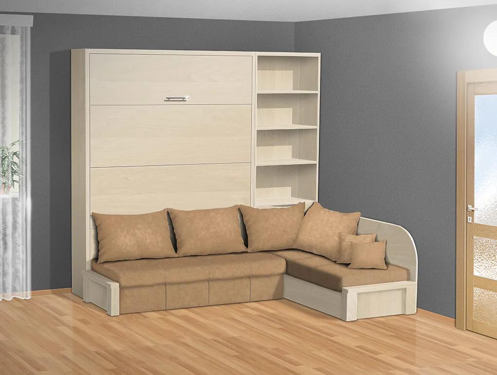 Nabytekmorava Sklápacia posteľ s rohovou pohovkou VS 3075P - 200x160 cm nosnost postele: štandardná nosnosť, farba lamina: breza 1715, farba pohovky: nubuk 133 caramel