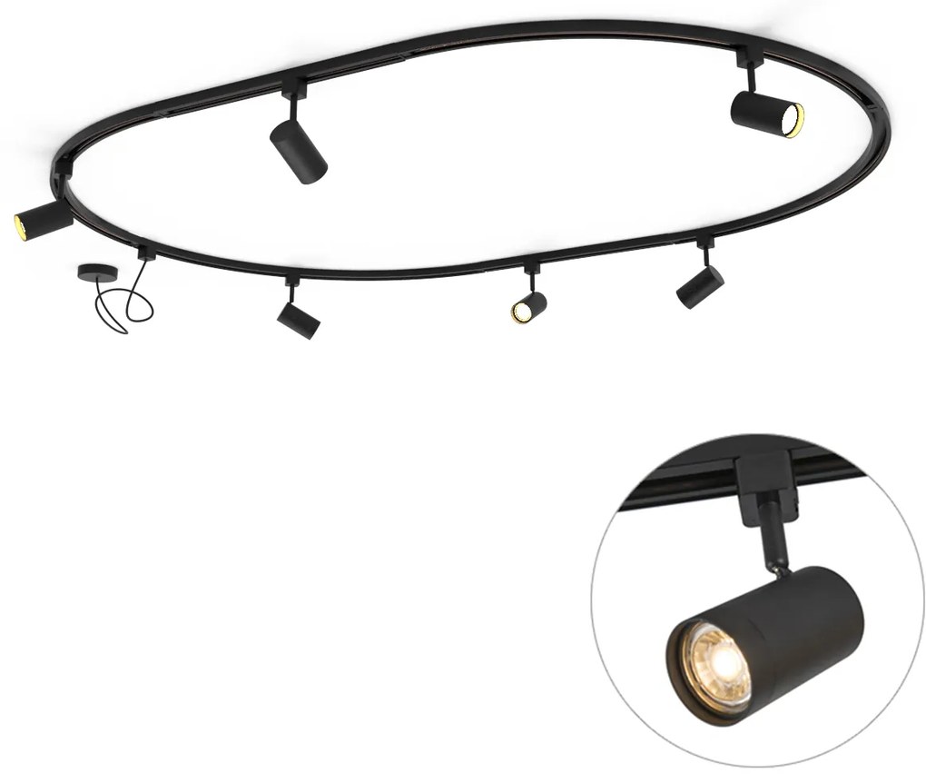Moderný koľajnicový systém s 6 čiernymi bodovými svetlami, 1-fázový, oválny 100 cm - Iconic Jeana