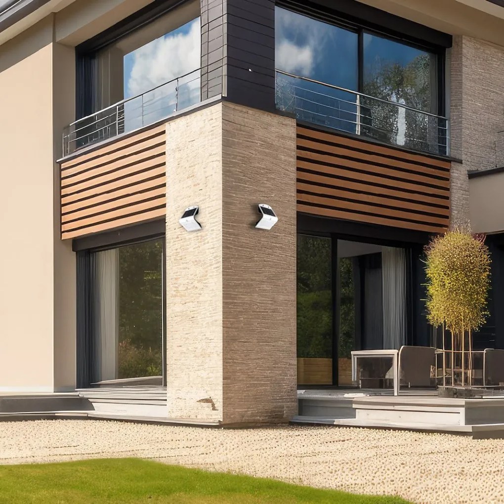 Exteriérové solárne nástenné LED svietidlo Butterfly, 1x LED 3,2w, biela, pohybový senzor