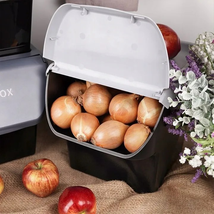 Úložný box na zemiaky a cibuľu s vetraním, VEGBOX sivý (14l - 10kg zemiakov)